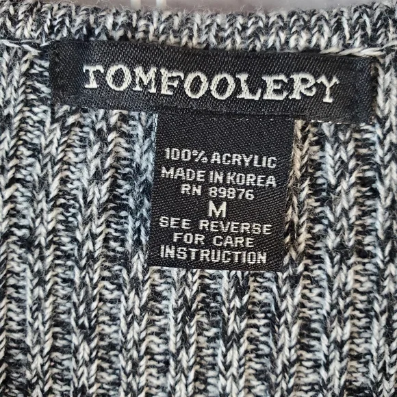 Tomfoolery Open Front Fringe Trim Long Sweater Cardigan, M, Black & White - Picture 4 of 10